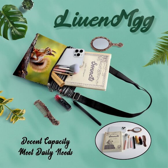 Squirrel Crossbody Bag Ethnic Pattern Small Wallet Phone Case Adjustable Strap - Picture 5 of 7